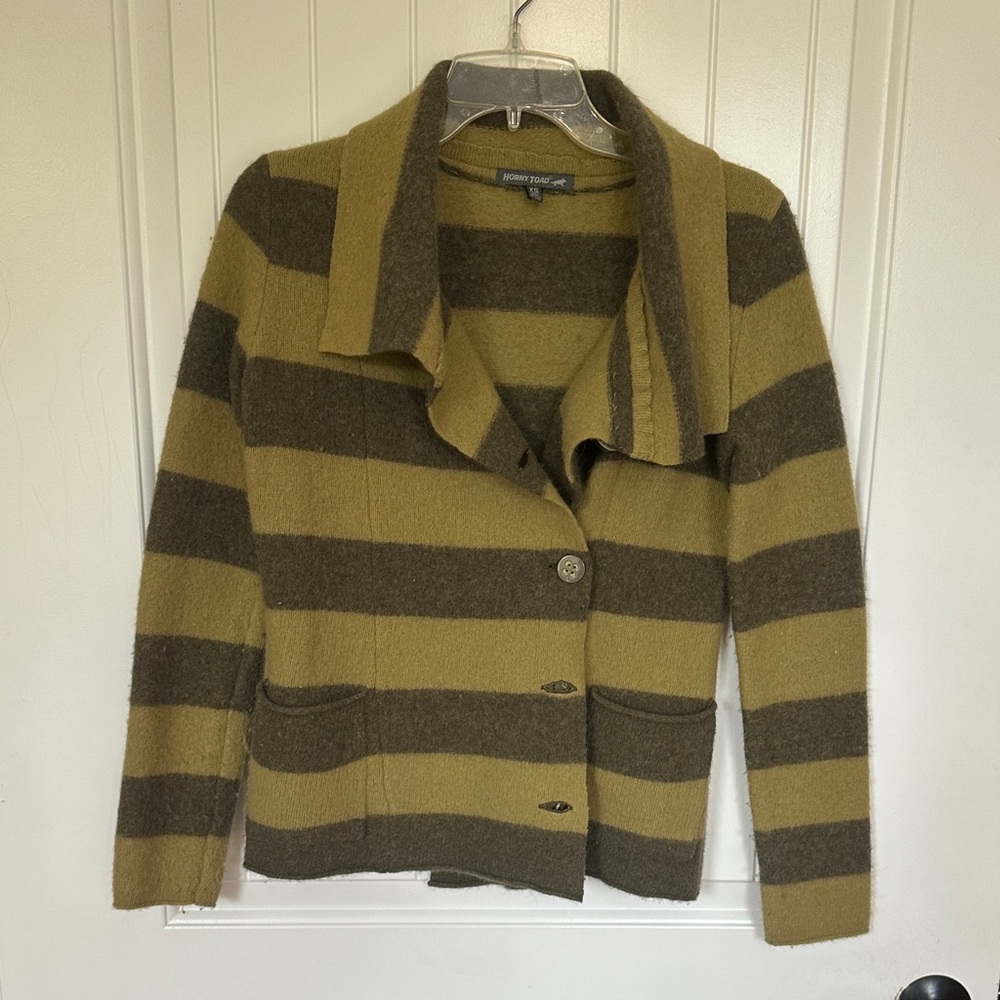 Horny Toad Olive and Green Striped Jacket